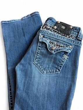 Miss Me Bootcut Jeans Size 32 Dark Wash Embellished Sequin Pockets Y2K